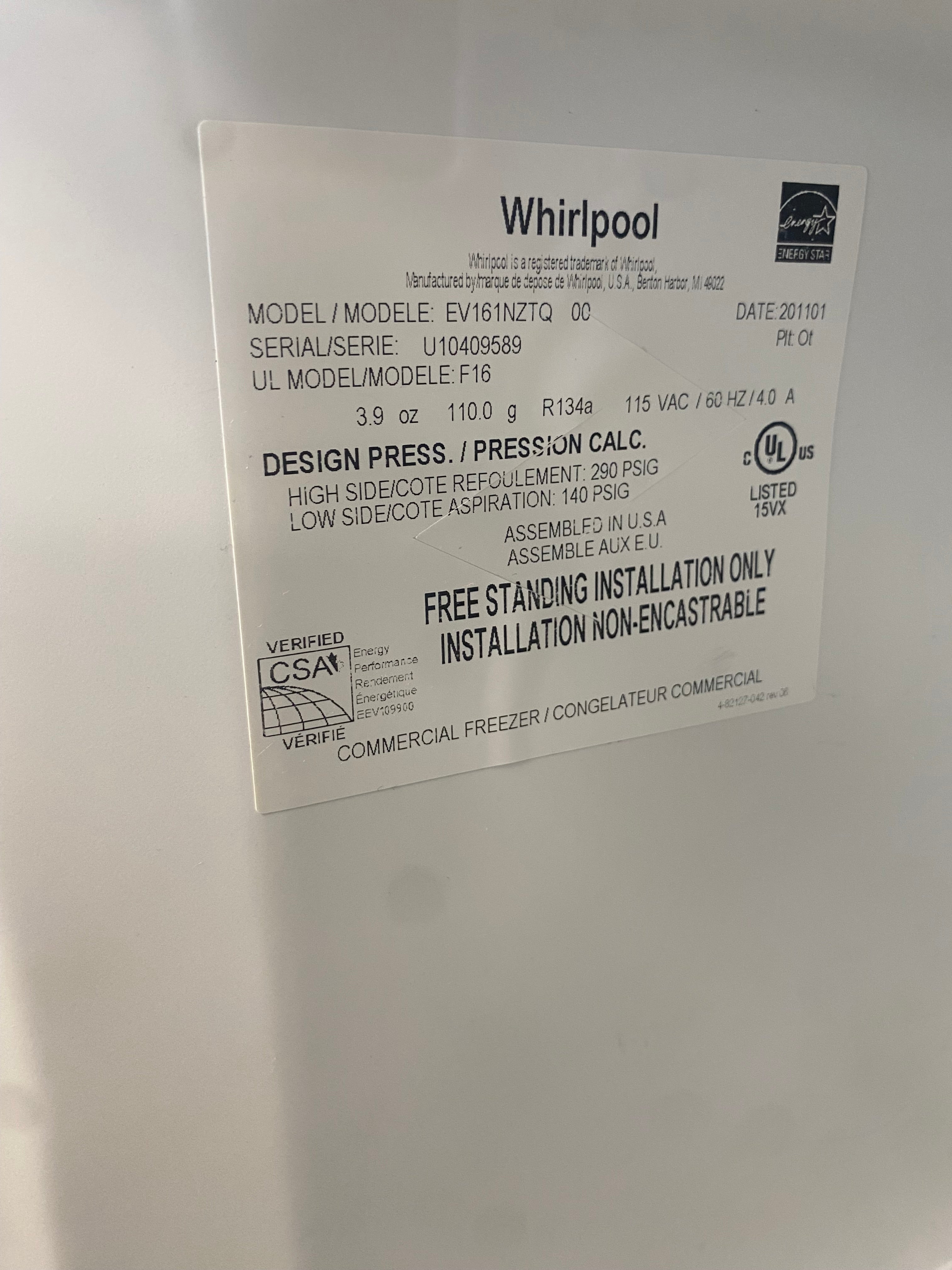 Whirlpool Upright/Stand up freezer