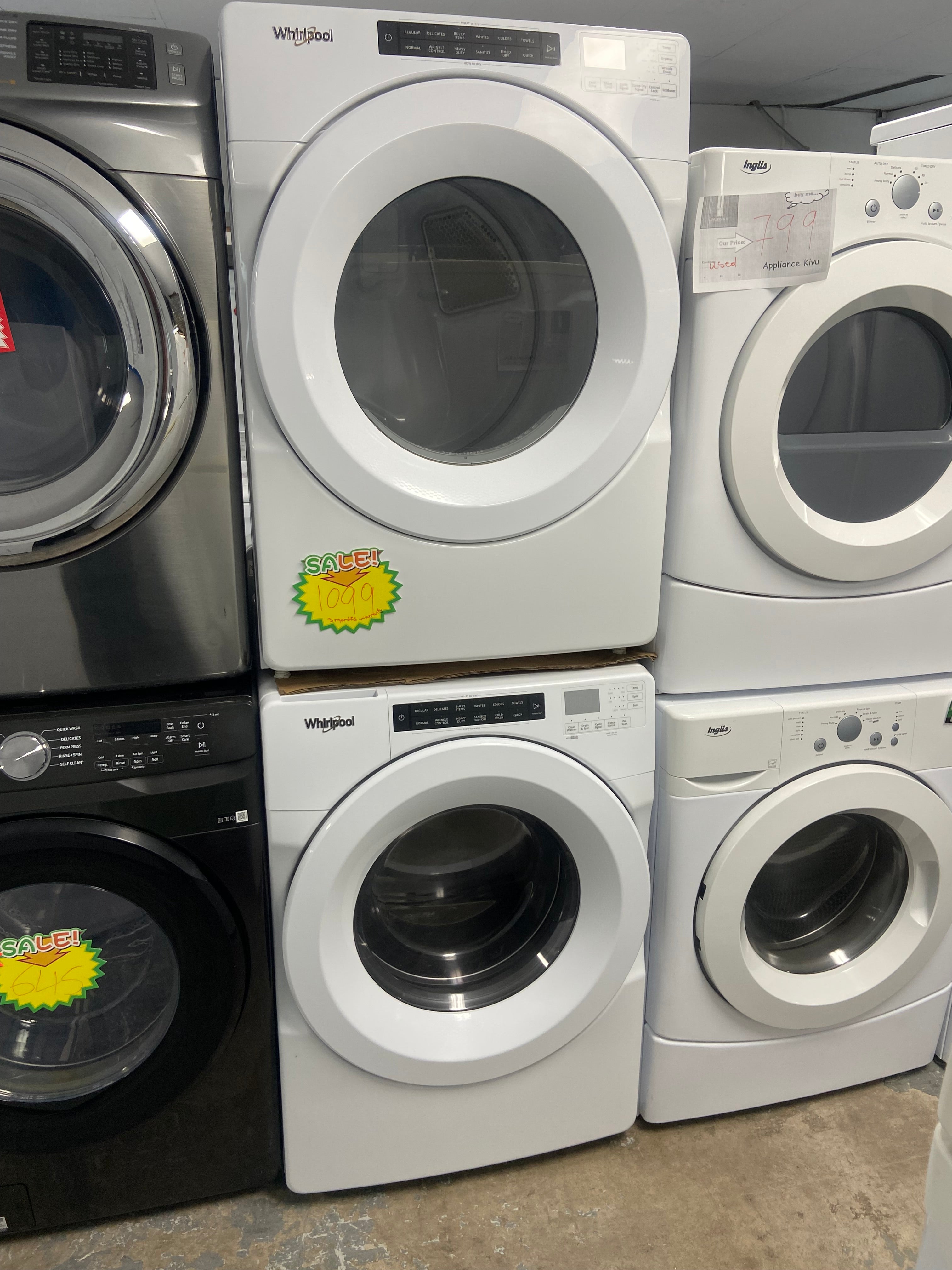 Heavy duty 27” White Whirlpool Stackable Washer, Dryer set YWED5620HW0, WFW560CHWO