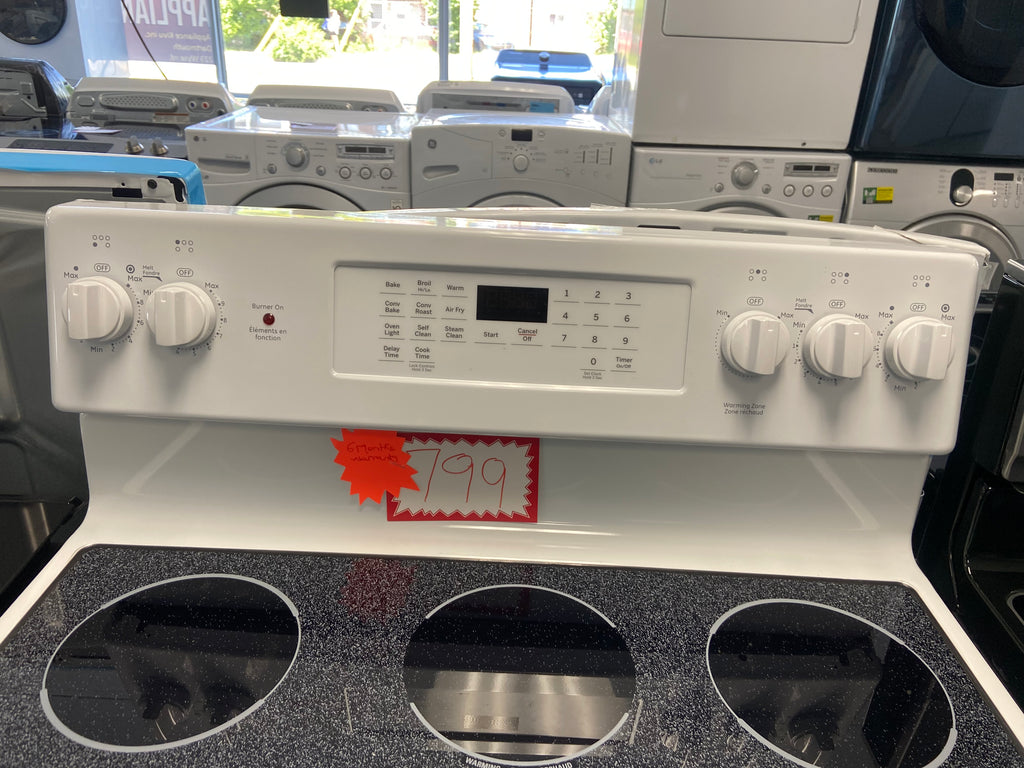 GE JCB840DV1WW Electric Range, 5 cu. ft. Capacity, 30 inch Exterior Width, True Convection, 5 Burners, Storage Drawer, Air Fry, Self Clean, 3,000 W Highest Element, White colour