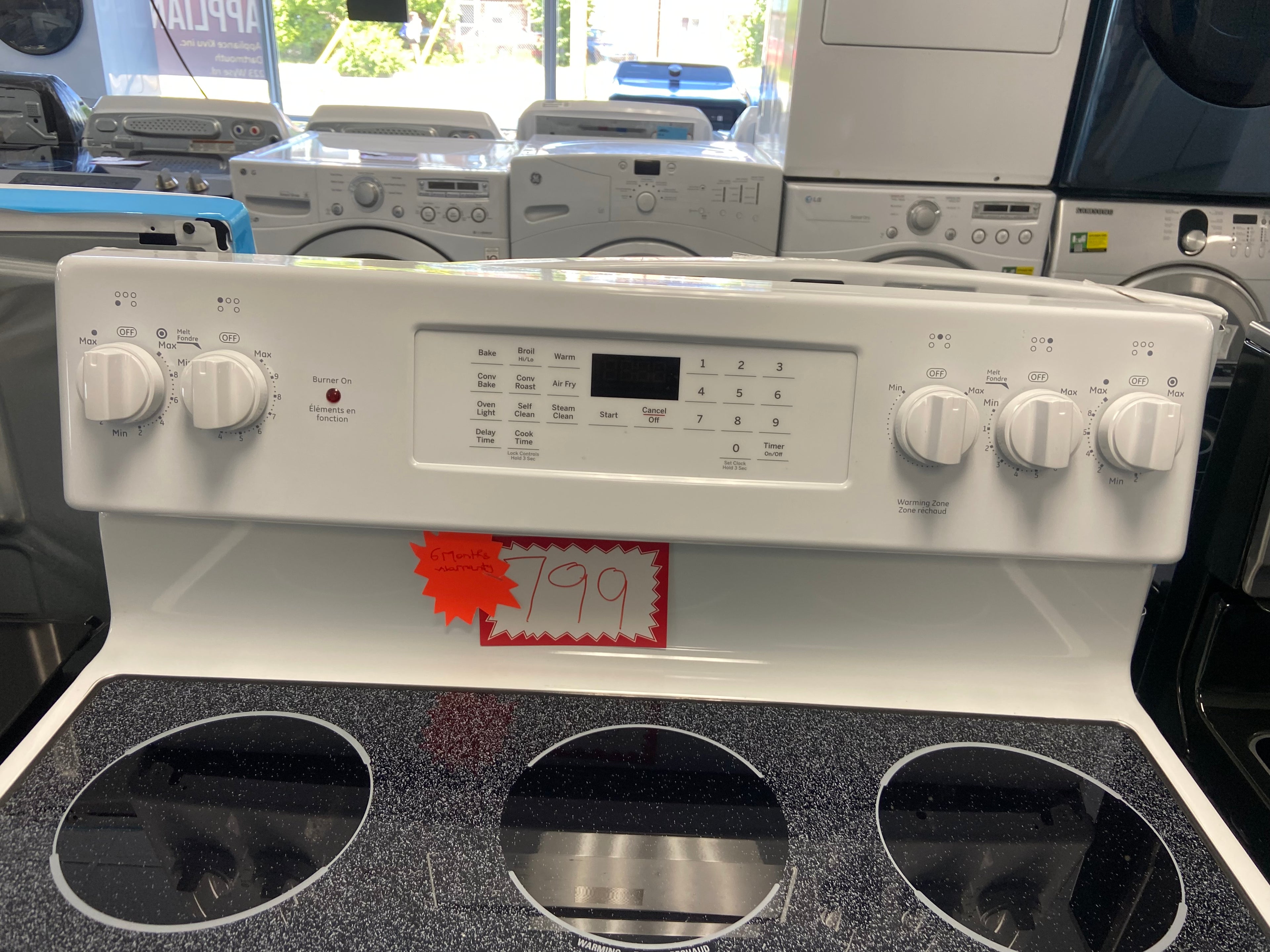 GE JCB840DV1WW Electric Range, 5 cu. ft. Capacity, 30 inch Exterior Width, True Convection, 5 Burners, Storage Drawer, Air Fry, Self Clean, 3,000 W Highest Element, White colour