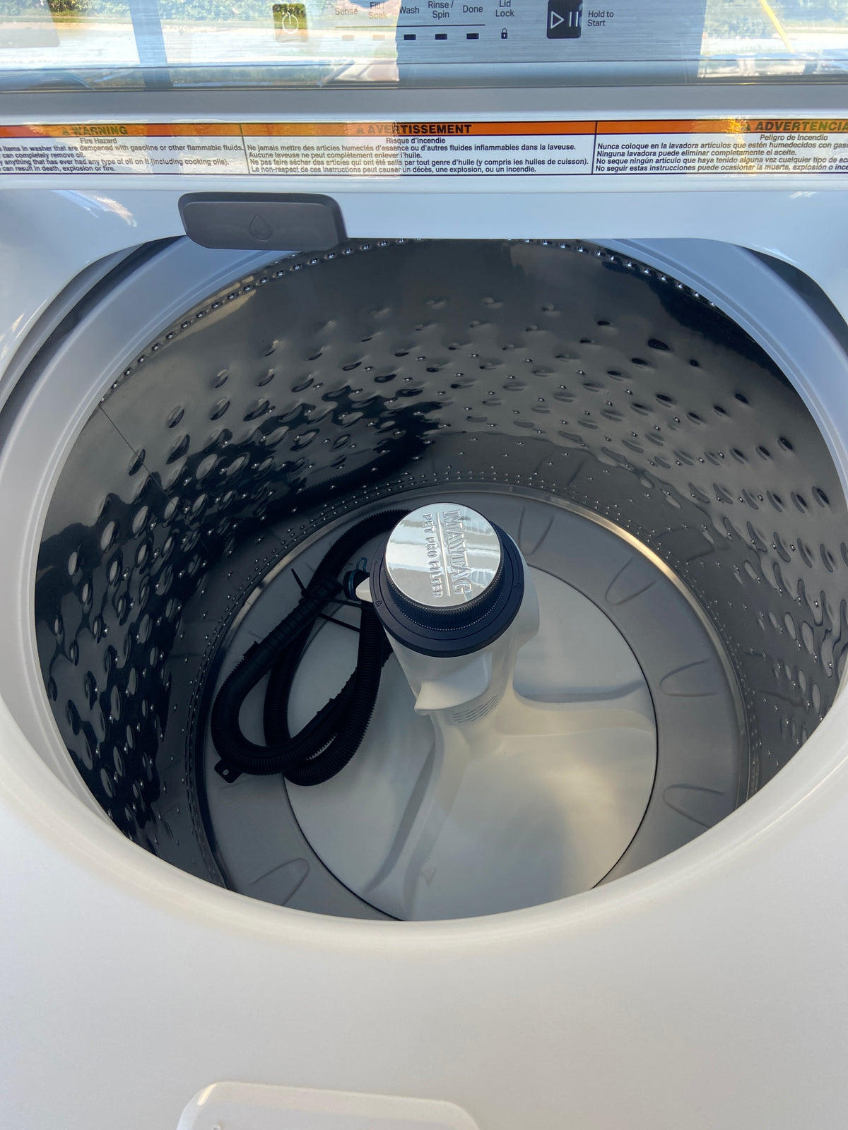 Maytag Top Load Washer, White, transparent top cover, “Brand New” 1 year warranty.