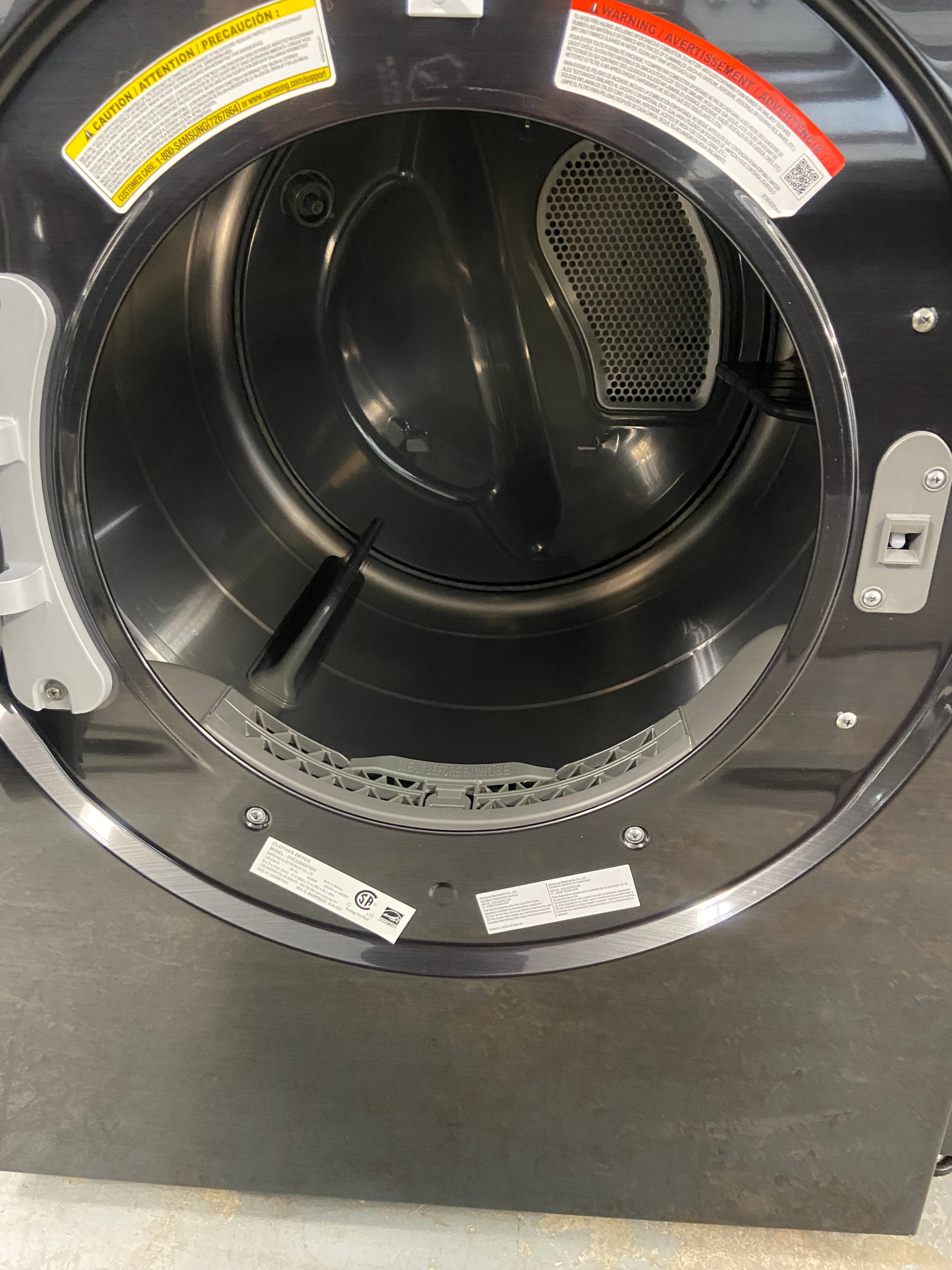 Black Stainless Steel Samsung 7.6 Cu. Ft. Electric Dryer with Steam  - Stackable - DVE53BB8700VAC Dryer (refurbished)