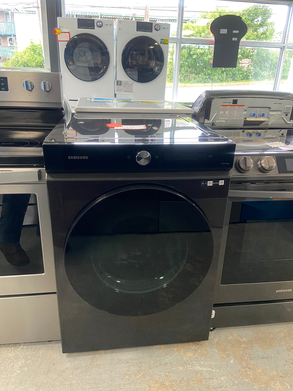 Black Stainless Steel Samsung 7.6 Cu. Ft. Electric Dryer with Steam  - Stackable - DVE53BB8700VAC Dryer (refurbished)