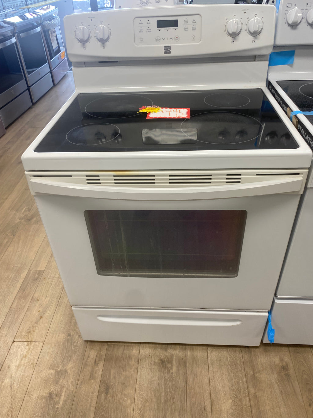 White 30” Kenmore glass top stove with self clean "Refurbished"