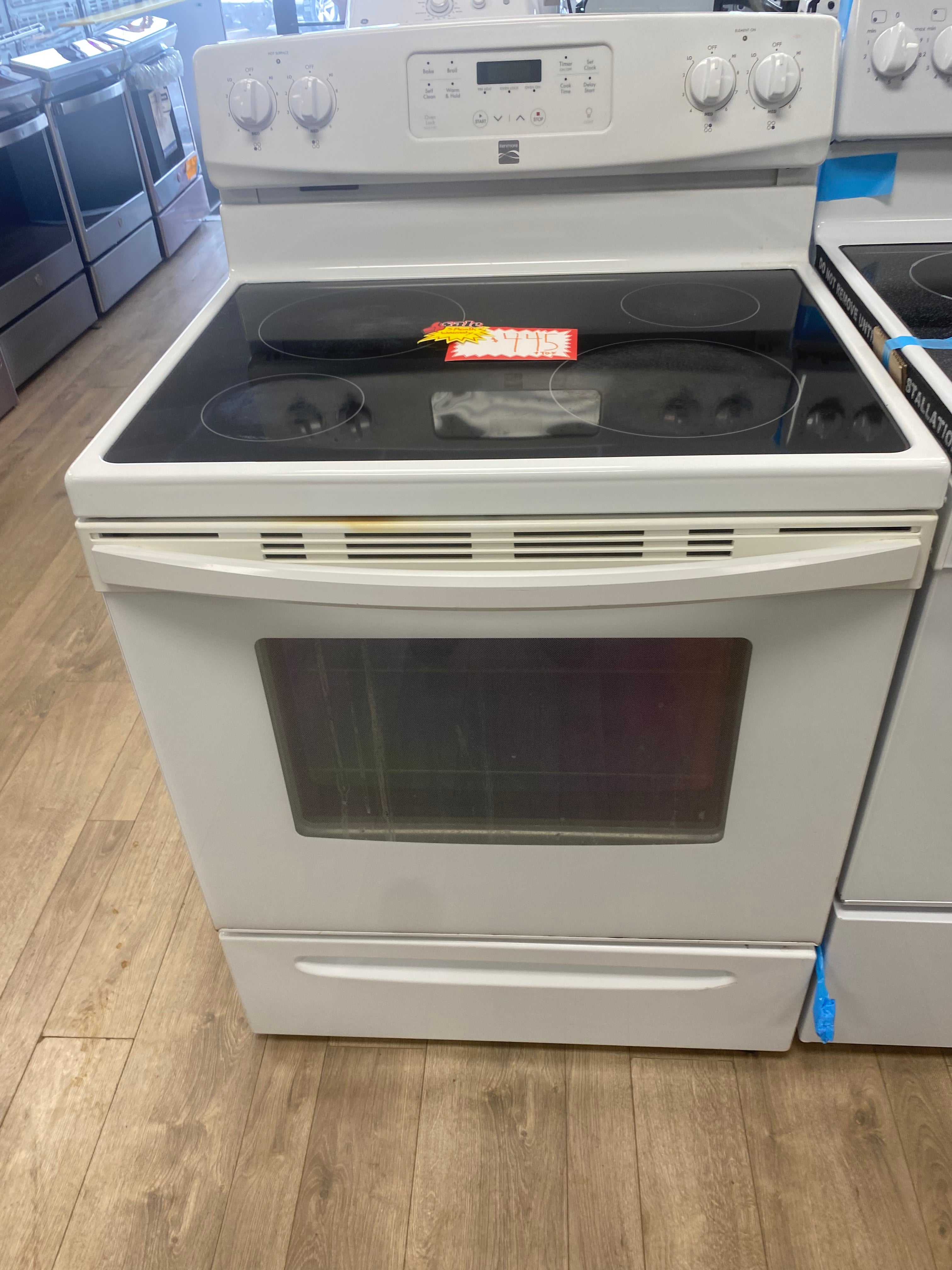 White 30” Kenmore glass top stove with self clean "Refurbished"