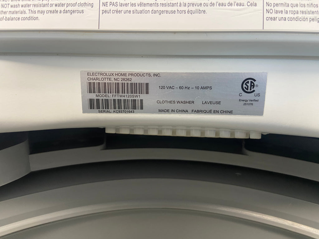 27” Frigidaire FFTW4120SW1 White Top Load Washer, 4.1 cuft "Refurbished"