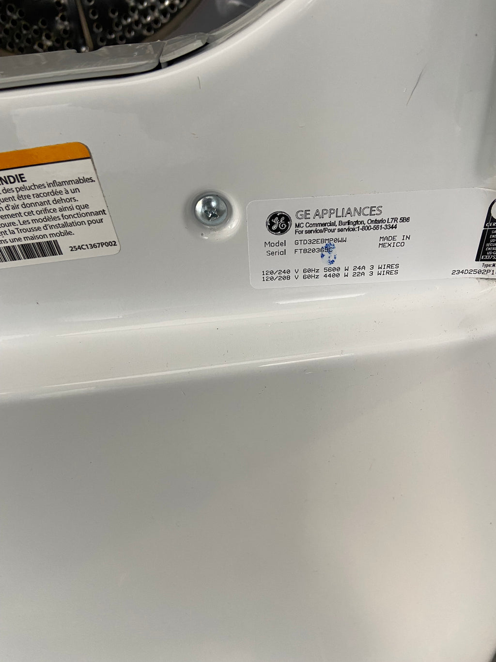 GE GTD32EBMP0WW Electric Dryer, 6.2 cu. ft. Dryer Capacity