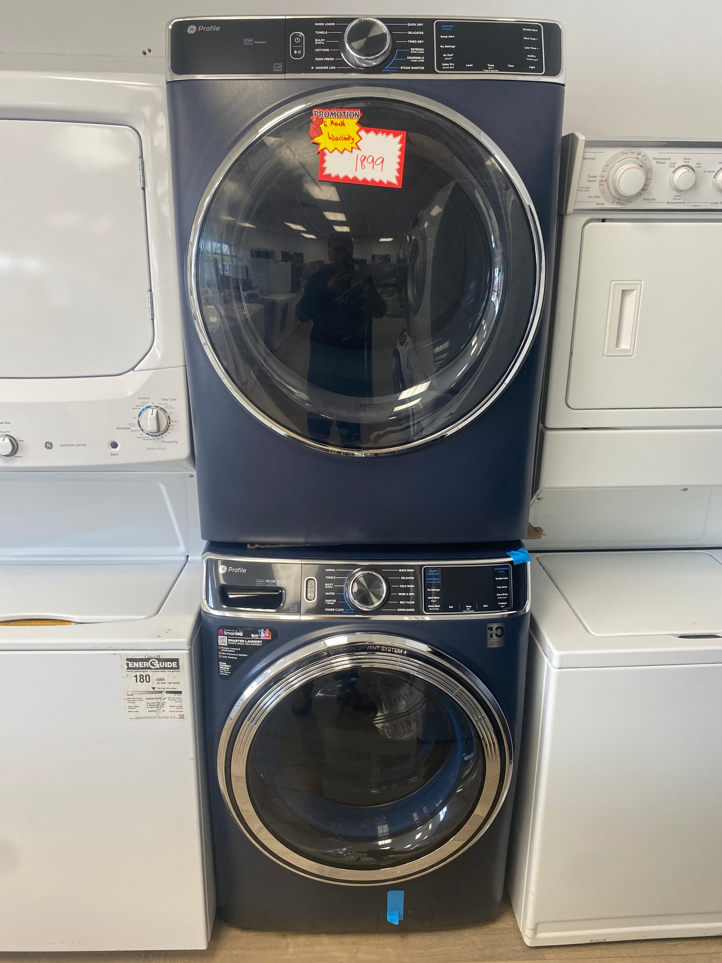 Profile 28-inch. W 6.1 cu ft IEC Front Load Washer and W 7.8 cu. ft. Smart Electric Dryer in Sapphire Blue "Scratch&Dent"