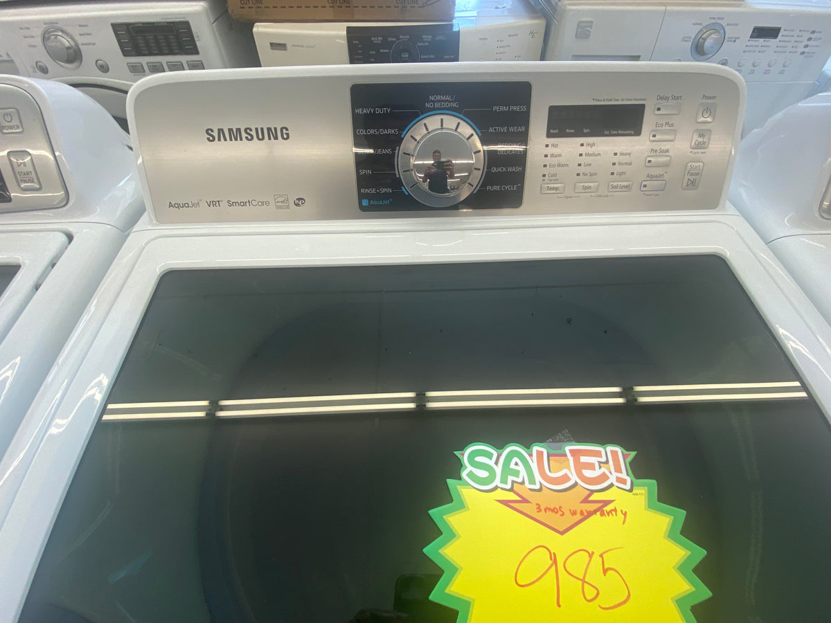 27” Samsung Washer and Dryer Set, Side by Side Setup, White in Color, "Refurbished".