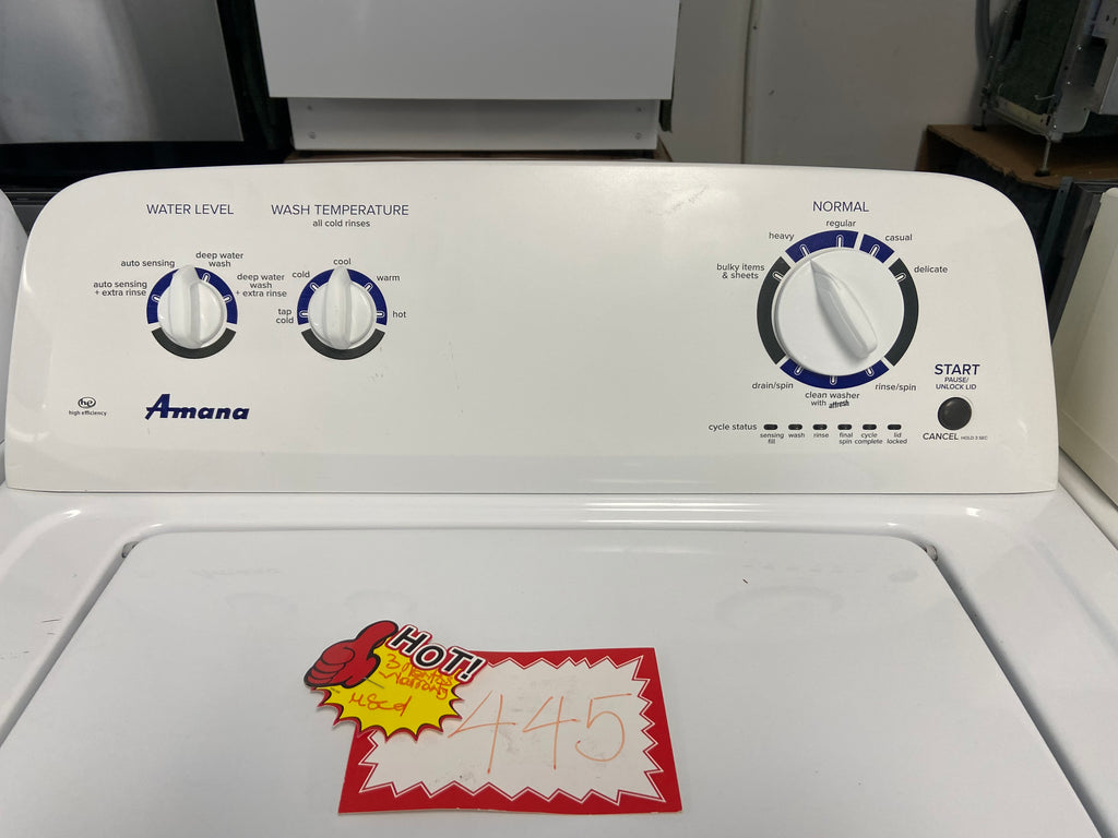 White 27 inch Amana Top Load Washer, with an Agitator, NTW4516FW2 "Refurbished"