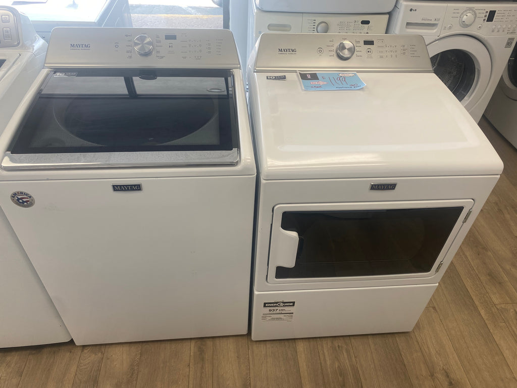 Maytag washer and dryer set, side by side set up, "New Open Box".