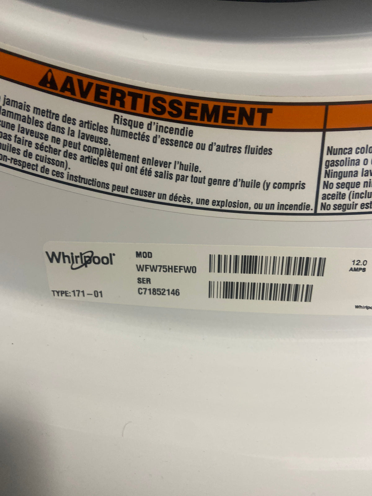Whirlpool washer and dryer set, WFW75HEFWO /  YWED5620HW1 “Refurbished”, 3Months warranty