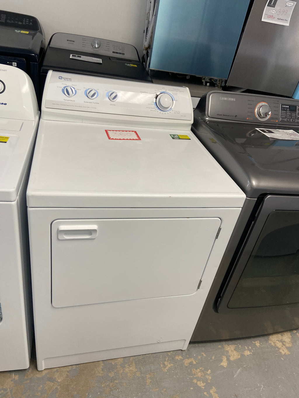 White 27” Maytag PYET444AZW Dryer with warranty