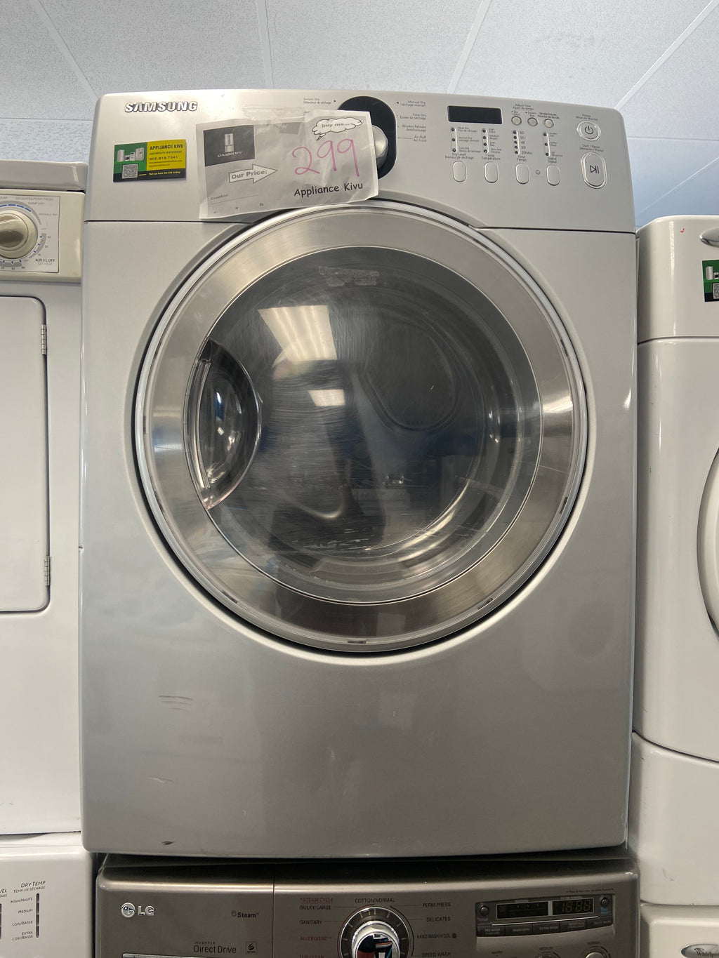 Samsung DV218AES Dryer, 27 inch Width, 7.3 cu. ft. cu. ft., 4 Temperature Settings, Stackable, Steel Drum, White colour (Electric Super Capacity Dryer)