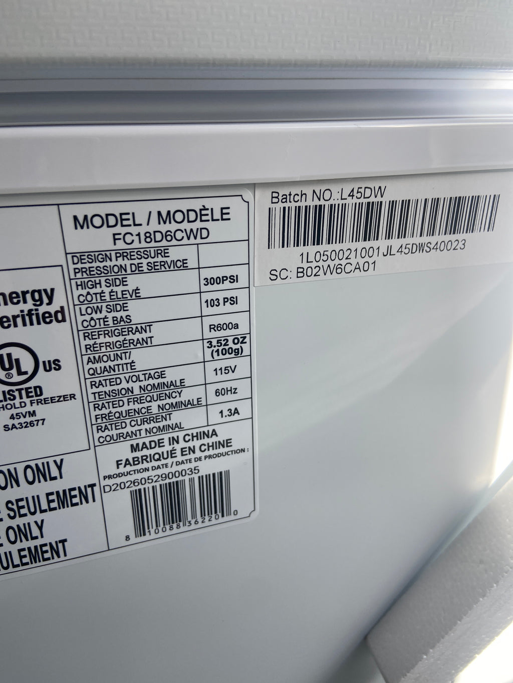 Hisense deep freezer, 18 cu.ft, FC18D6CWD,  “Brand New”, 1 Year warranty.