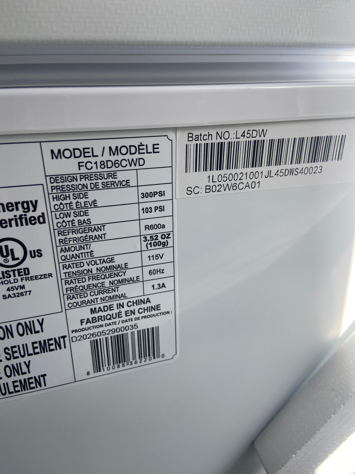 Hisense deep freezer, 18 cu.ft, FC18D6CWD,  “Brand New”, 1 Year warranty.