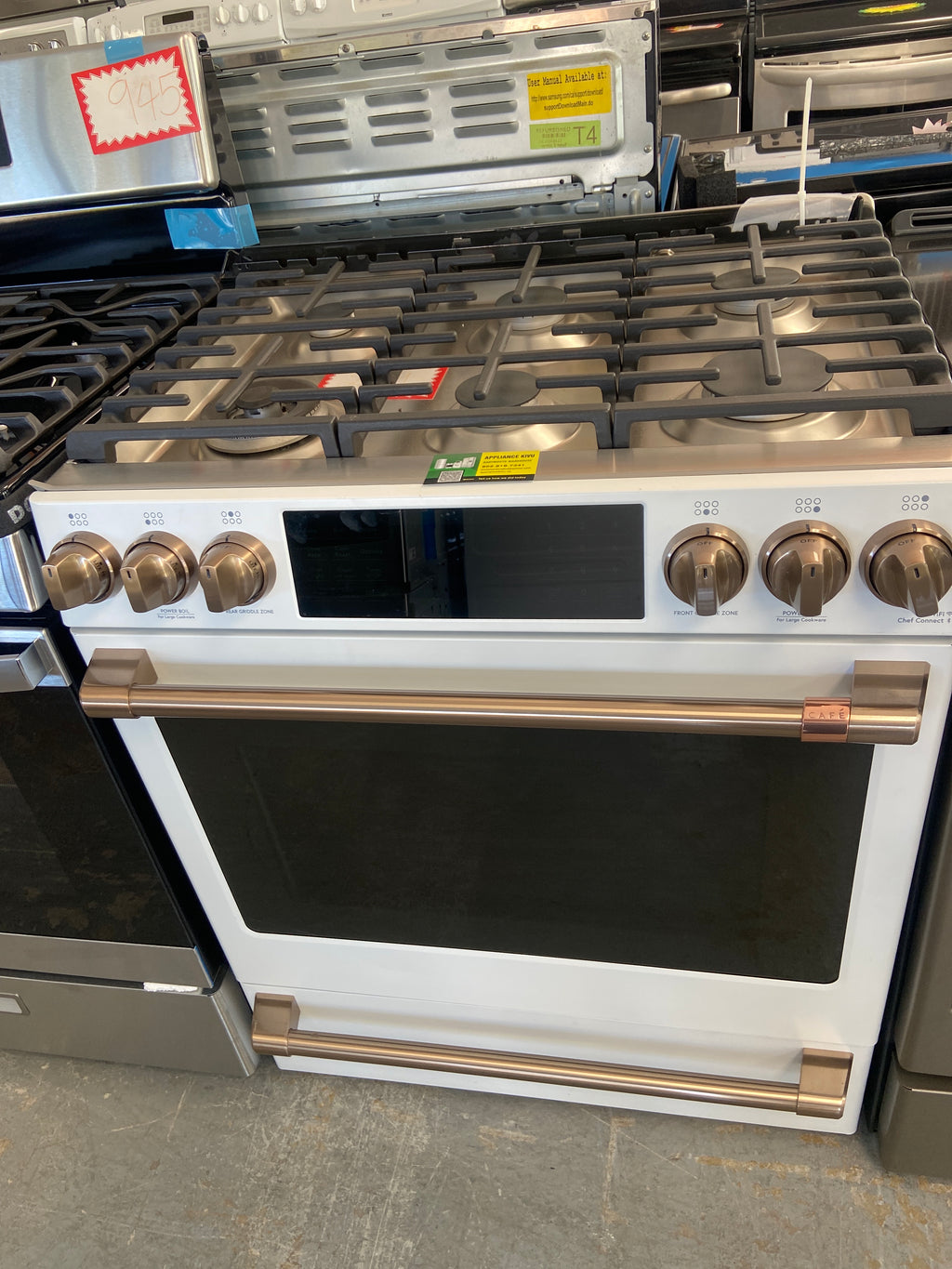 GE café gas/propane slide in stove, CCGS700P4M3W2, “Open Box”, 6 Months Warranty