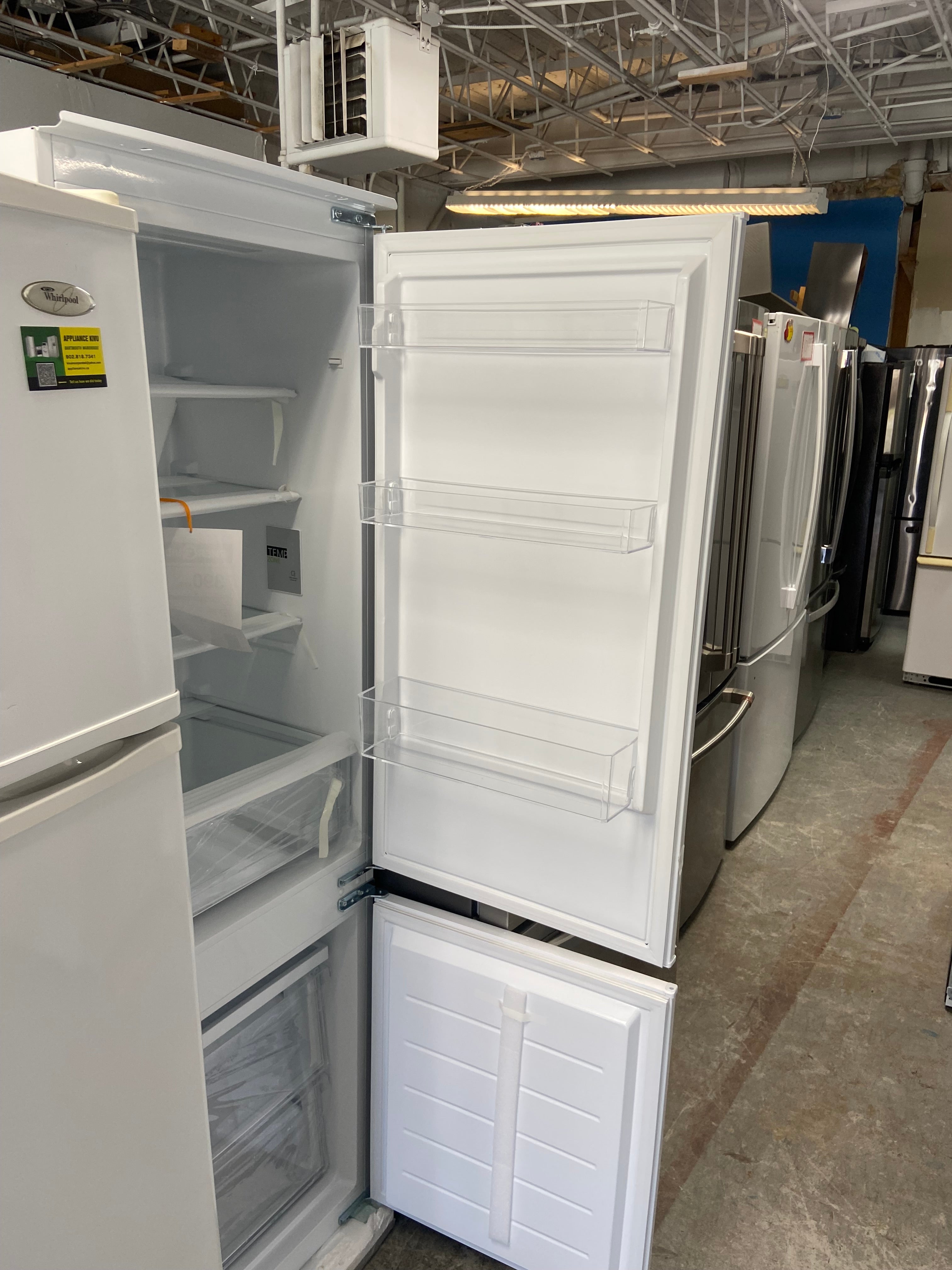 Moffat 22” white panel ready bottom mount freezer white fridge “Open box”
