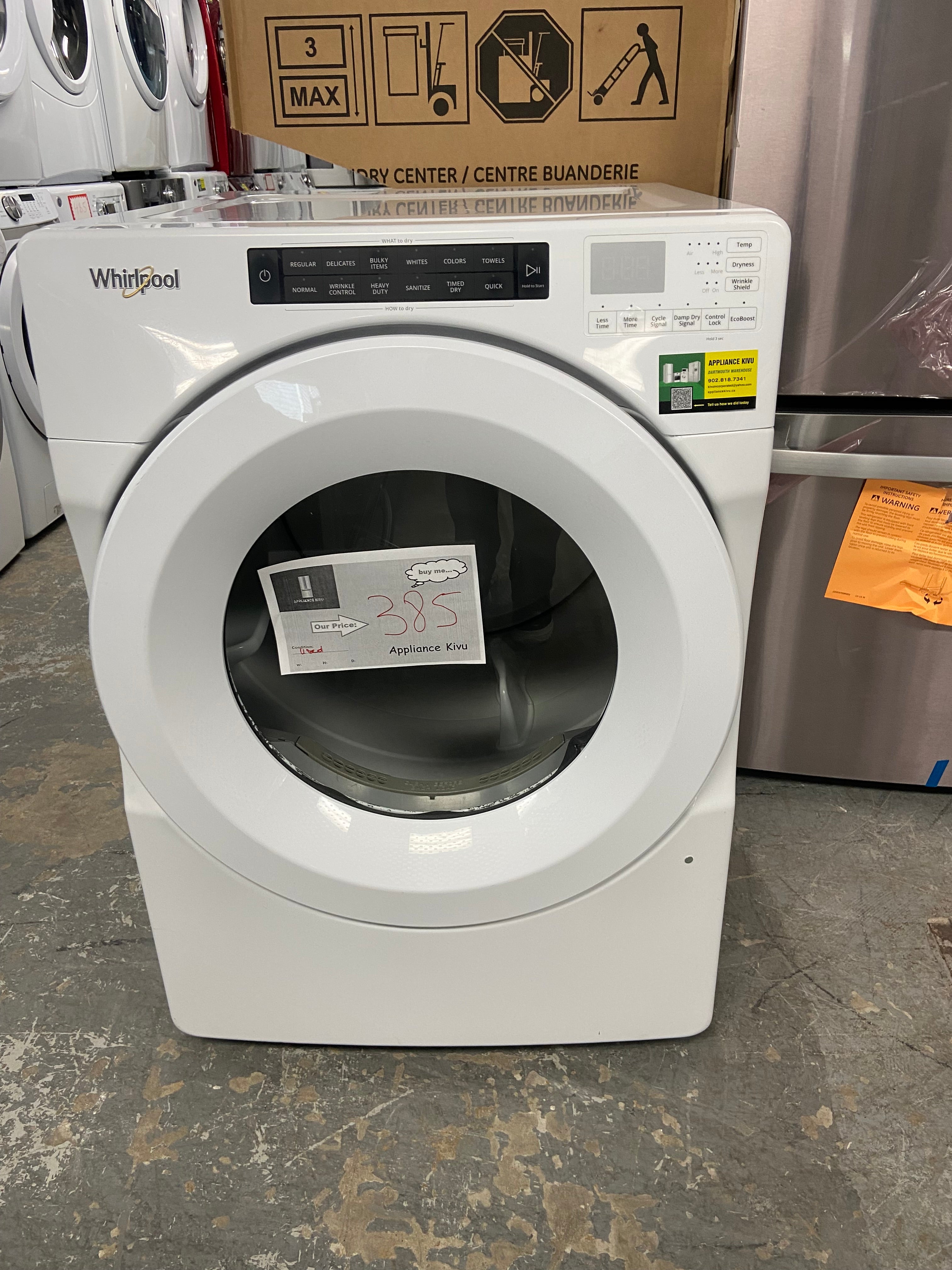 Whirlpool YWED5620HW1 Electric Dryer, 7.4 cu. ft. Dryer Capacity, 36 Dry Cycles, 4 Temperature Settings, Vented, Stackable, White colour