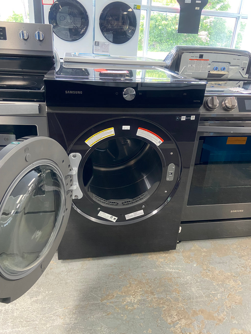 Black Stainless Steel Samsung 7.6 Cu. Ft. Electric Dryer with Steam  - Stackable - DVE53BB8700VAC Dryer (refurbished)