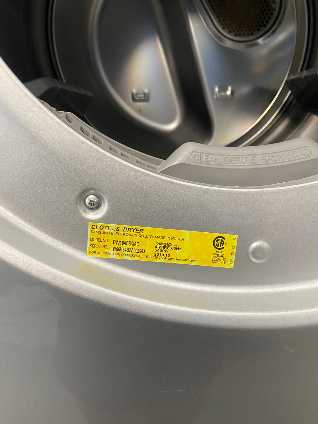 Samsung DV218AES Dryer, 27 inch Width, 7.3 cu. ft. cu. ft., 4 Temperature Settings, Stackable, Steel Drum, White colour (Electric Super Capacity Dryer)