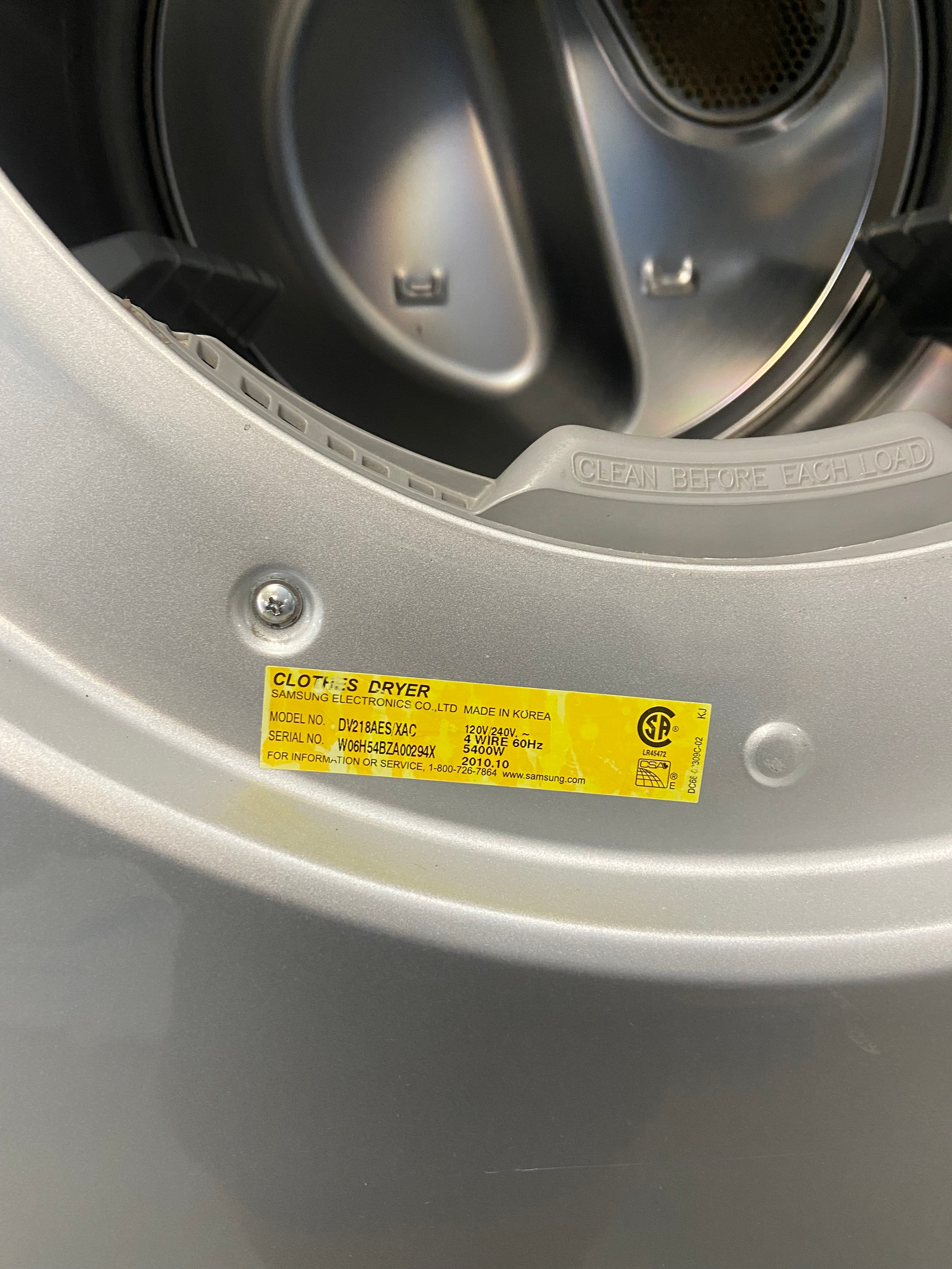 Samsung DV218AES Dryer, 27 inch Width, 7.3 cu. ft. cu. ft., 4 Temperature Settings, Stackable, Steel Drum, White colour (Electric Super Capacity Dryer)