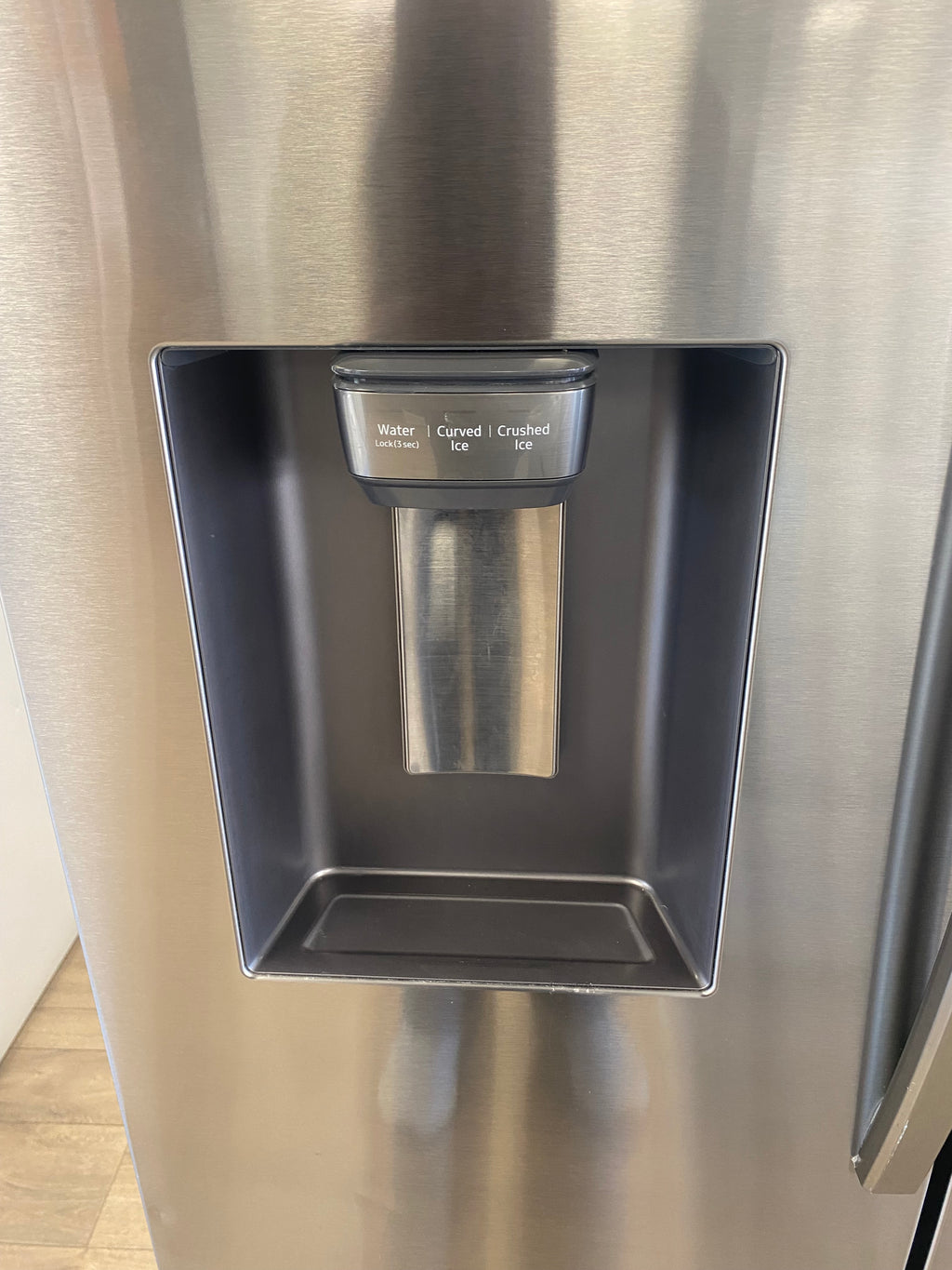 French door Counter depth 36” Samsung Stainless Fridge with water and ice dispenser “scratch and dent”
