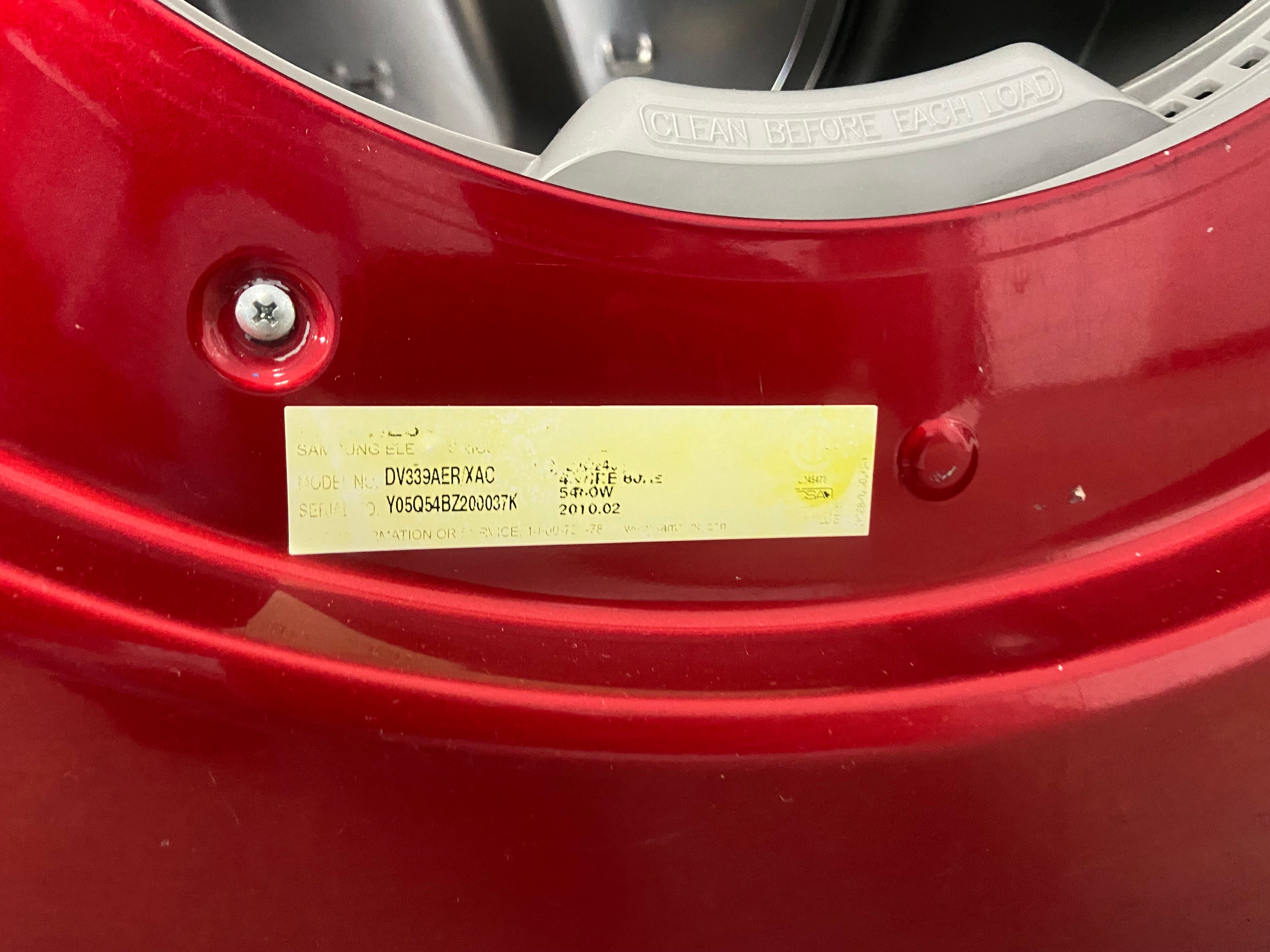 Red 27” Samsung DV339AERX/AC Dryer (Refurbished)